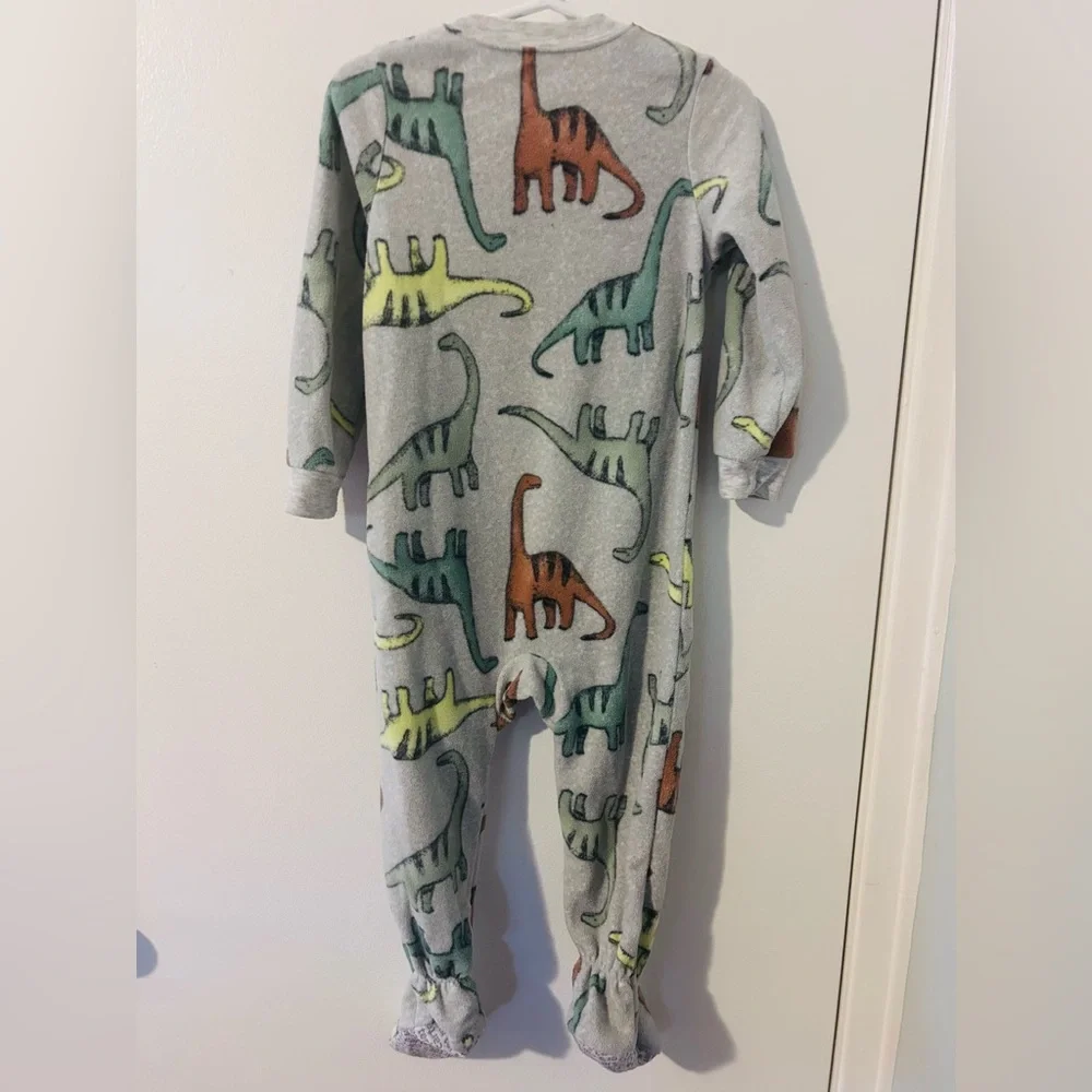 Carter's Gray Boys Dinosaur Print, Long Sleeve Zip-Up 1 piece Pajamas Footie.2T.